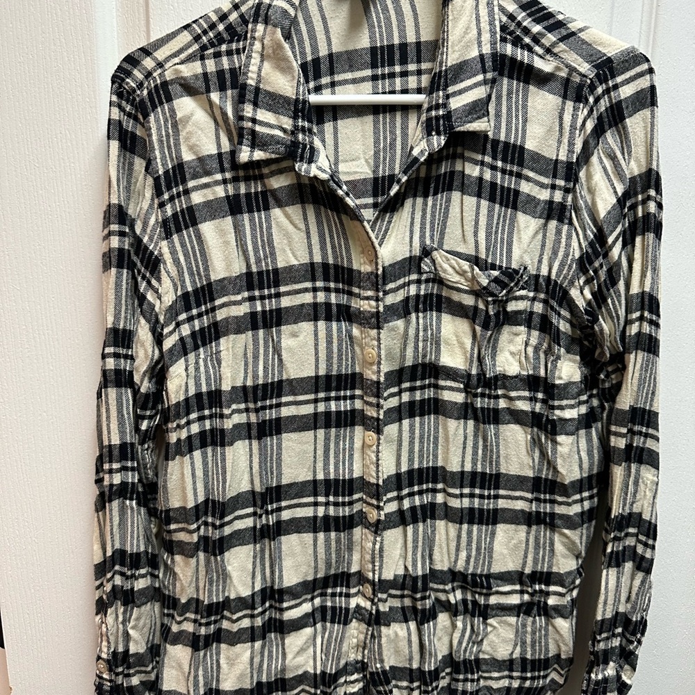 Lucky Brand Women's Black and Cream Plaid Shirt size L/ NWOT B46 - Picture 1 of 4